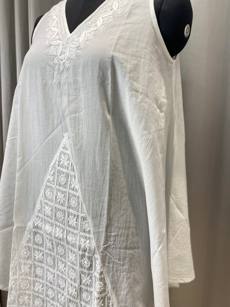 Veersons Chikankari Pure Cotton Pink Kaftan Ponchu Lucknowi Chikankari Short Top