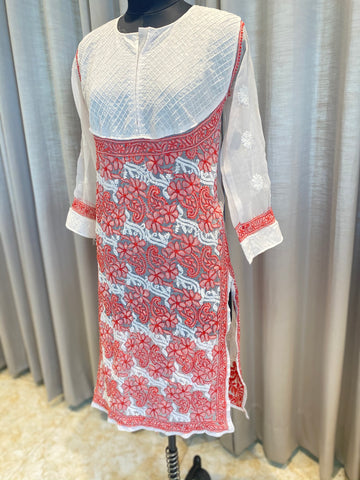 Veersons Chikankari Georgette Kurti Lucknowi Handembroidery - Veersons-Chikankari Studio