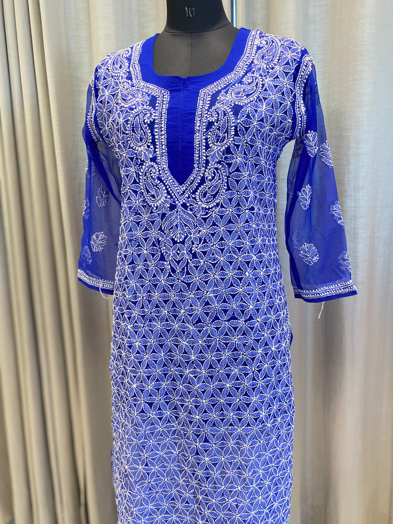 Veersons Chikankari Georgette Front and Back Lucknowi Chikankari Kurti –  Veersons-Chikankari Studio