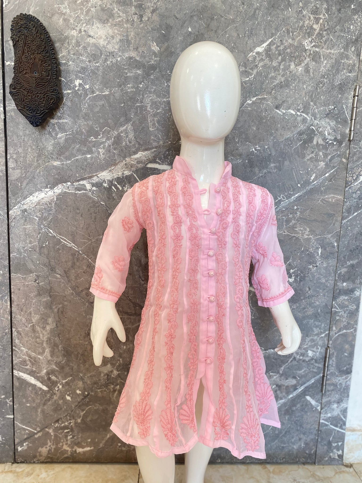 Veersons Chikankari Baby Pink Georgette Girl Kids Lucknowi Chikankari Anarkali