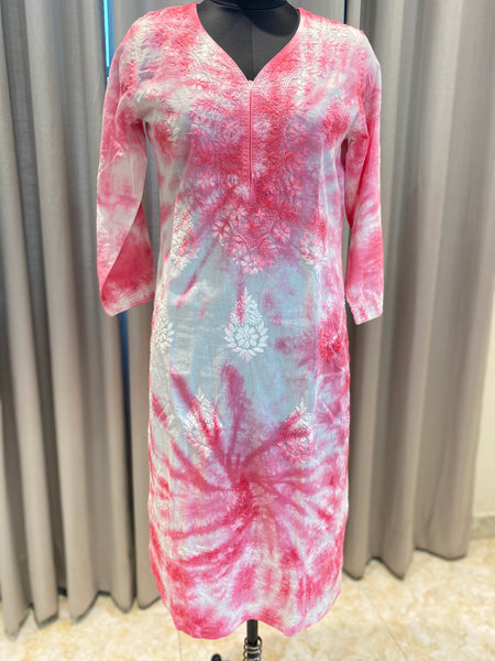 Veersons Chikankari Mulmul Cotton Tye and Dye Lucknow Chikankari Kurti
