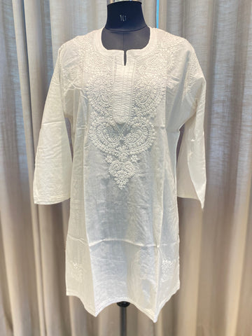Veersons Chikankari Hand-Embroidered White Kurta - Veersons-Chikankari Studio