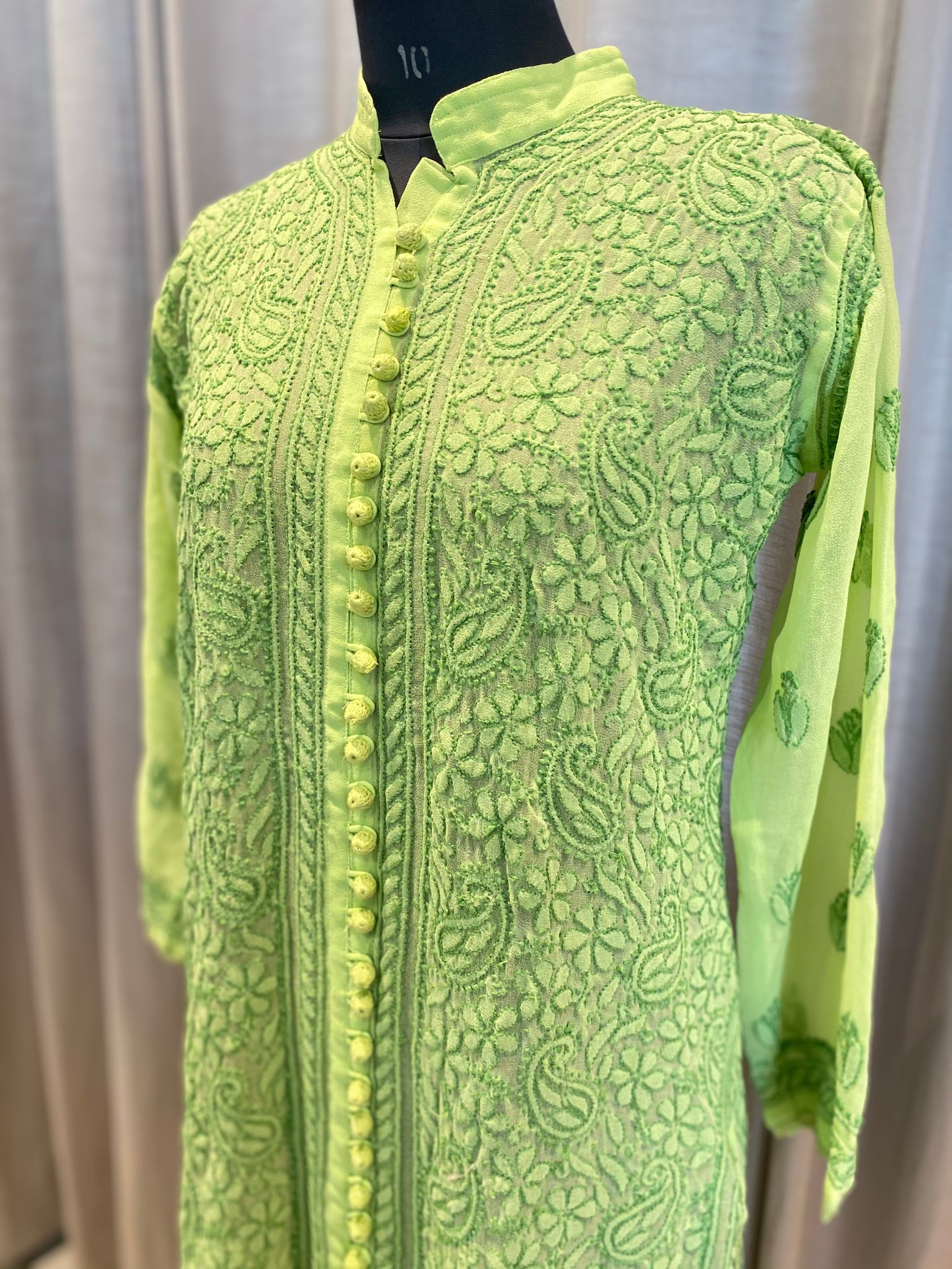 Veersons Chikankari Hand-Embroidered Front and Back Georgette Lucknowi Chikankari Kurti