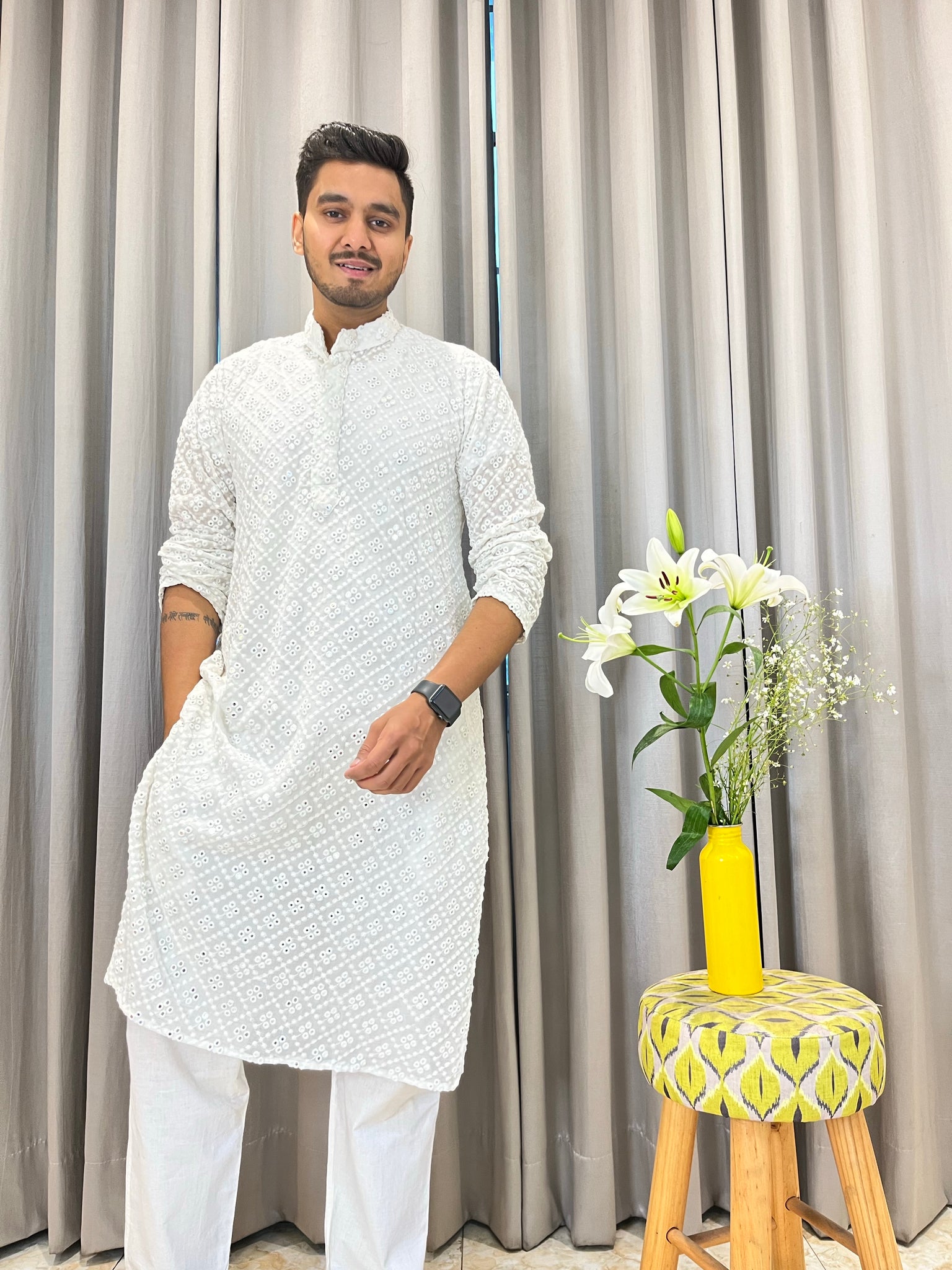 Veersons Chikankari Pure Dyeable Georgette Haquoba Kurta with Mirror Work Kurta & Pyjama Set