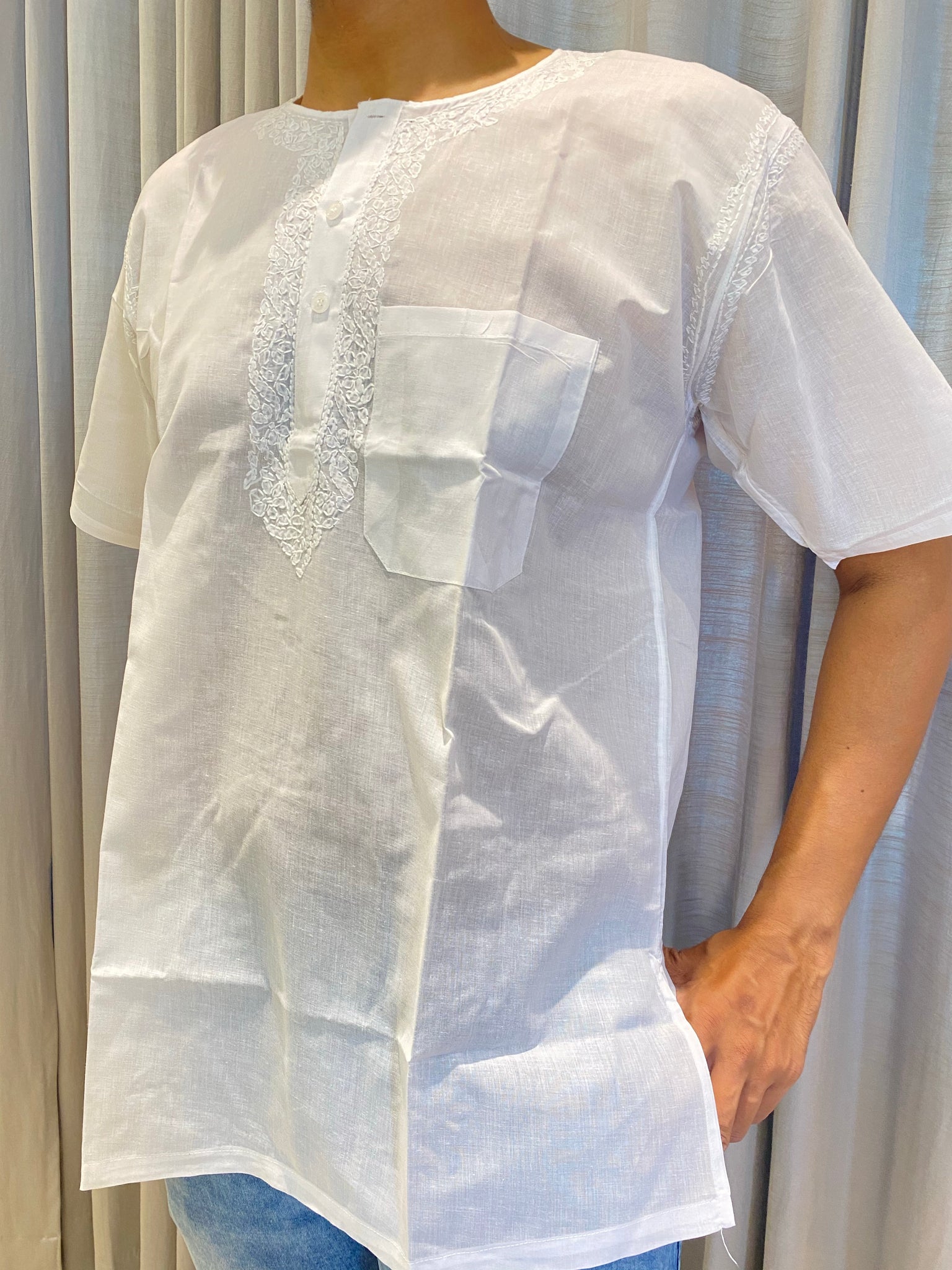 Veersons Chikankari Gents Pure Cotton Short Lucknowi Chikankari Kurta