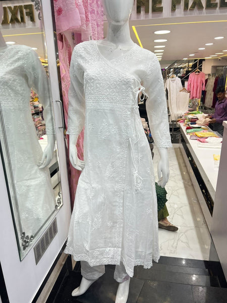 Veersons Chikankari Pure Kota Doria Lucknowi Chikankari Angrakha
