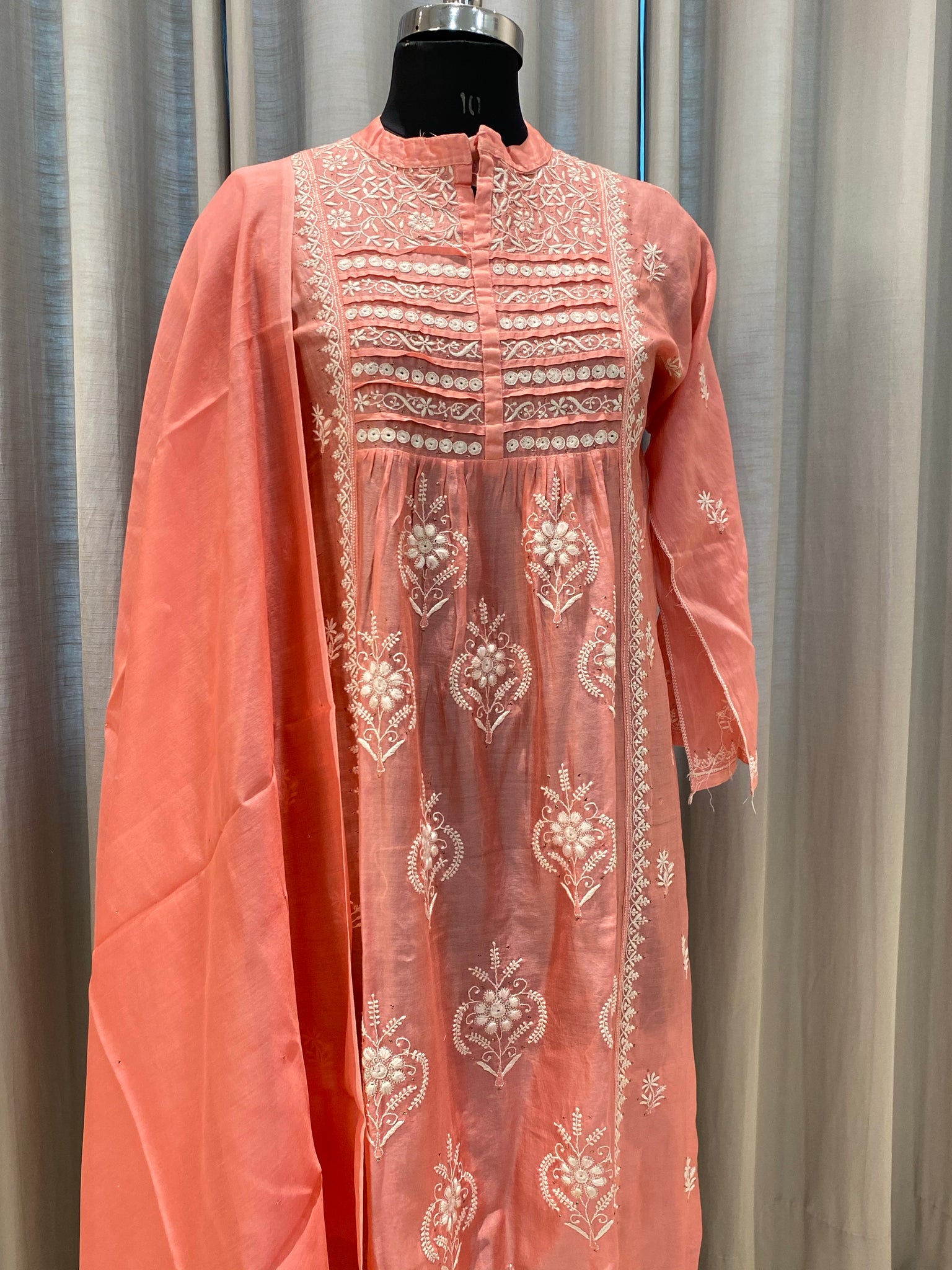Veersons Chikankari Pure Chanderi Carrot Shade Premium Chikankari Kurta and Dupatta