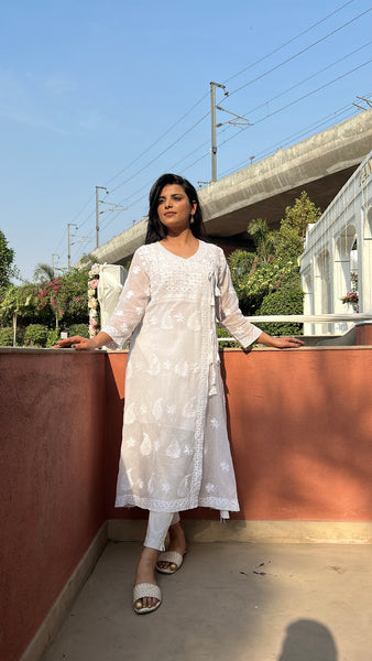 Veersons Chikankari Pure Kota Doria Lucknowi Chikankari Angrakha