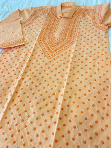 Veersons Chikankari Gents Peach Cotton Kurta - Veersons-Chikankari Studio