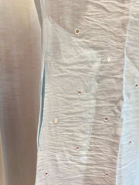 Veersons Chikankari Ombre Pure Chanderi Metallic Blue Mirror Work Kurta with Pockets