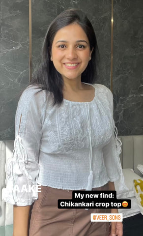 Veersons Chikankari Short Crop Trop in Pure Cotton
