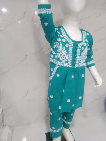 Veersons Chikankari Pure Cotton Kids Kurta and Pants Set