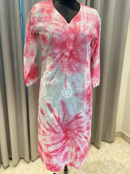 Veersons Chikankari Mulmul Cotton Tye and Dye Lucknow Chikankari Kurti