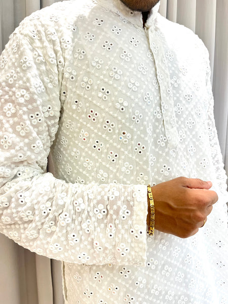 Veersons Chikankari Pure Dyeable Georgette Haquoba Kurta with Mirror Work Kurta & Pyjama Set