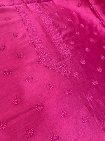 Veersons Chikankari Pure Chanderi Wine Men’s Wear Unstitched Lucknowi Chikankari Kurta