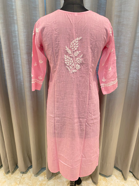 Veersons Chikankari HandEmbroidered Cotton Chikan Kurta with Side Pockets - Veersons-Chikankari Studio