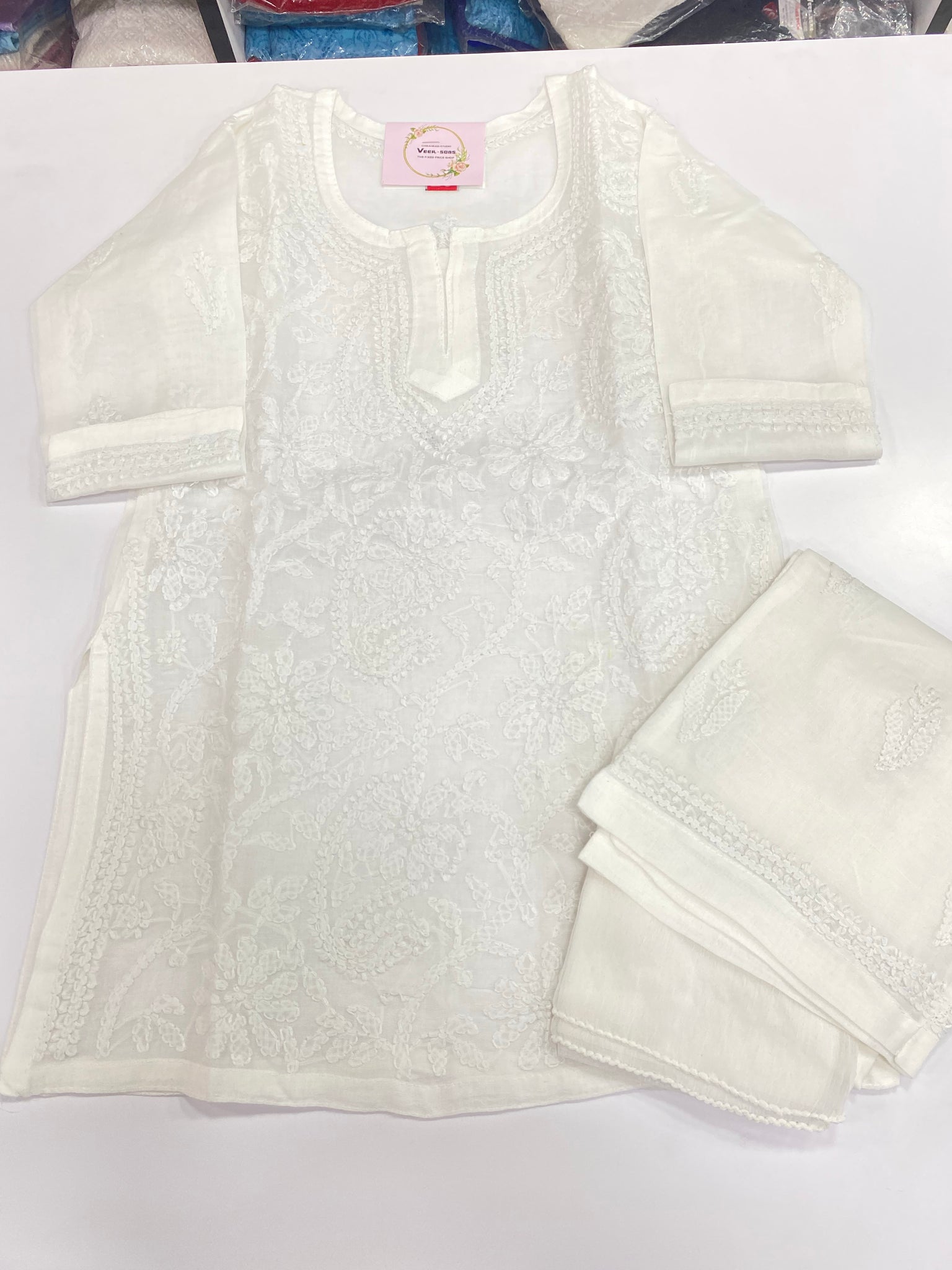 Veersons Chikankari Girls Kids Chikankari Pallazo Lucknowi Kurti and Dupatta Set - Veersons-Chikankari Studio