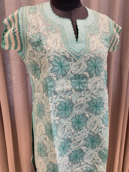 Veersons Chikankari Blue Cotton Kurti - Veersons-Chikankari Studio