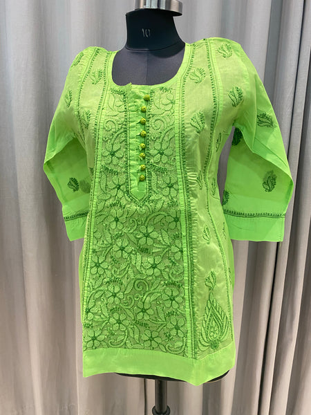 Veersons Chikankari Cotton Short Top Hamd-Embroidered Lucknowi Chikan - Veersons-Chikankari Studio