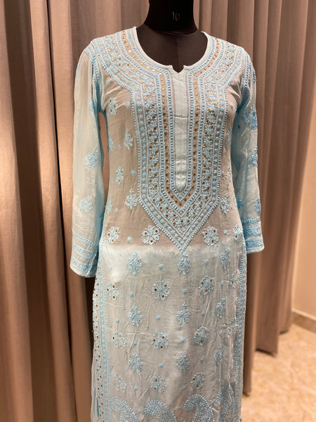 Veersons Chikankari Hand-Embroidered Kurta Set with Moquish work - Veersons-Chikankari Studio
