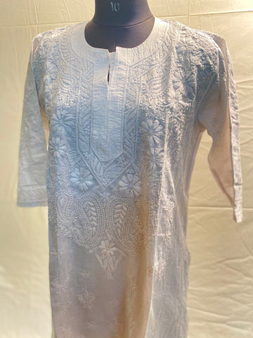 Veersons Chikankari Cotton Kurta with White Thread-work - Veersons-Chikankari Studio