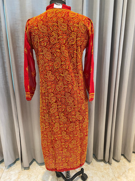 Veersons Chikankari Hand-Embroidered Full Jaal Front Back Lucknowi Chikankari Kurti