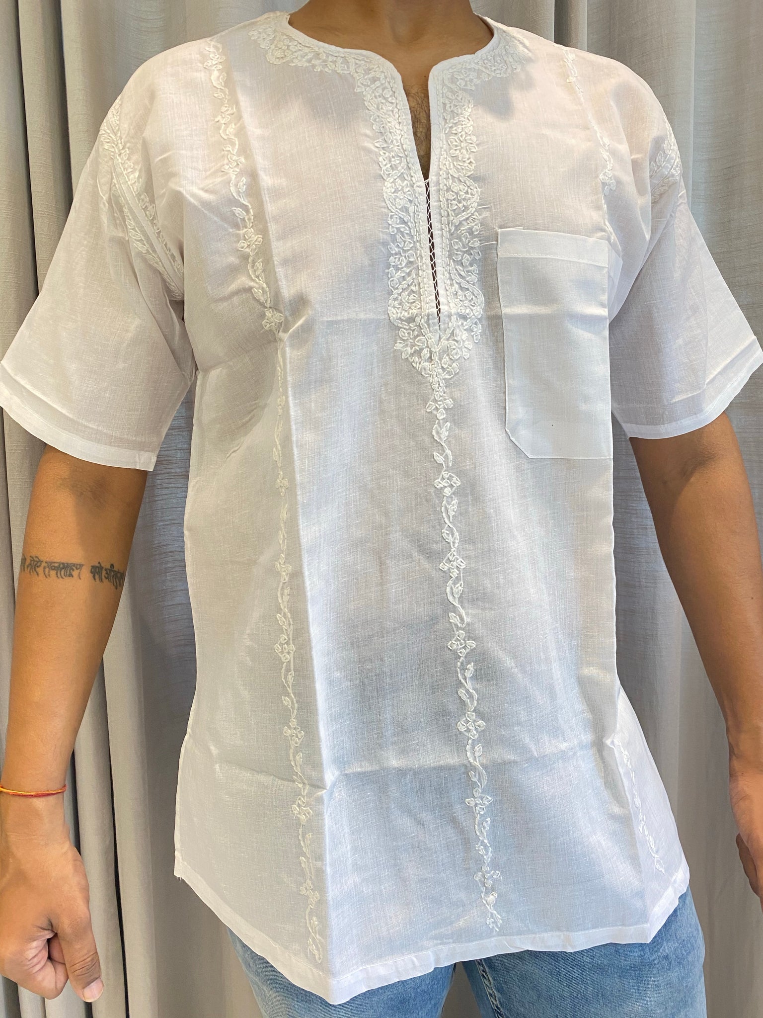 Veersons Chikankari Pure Cotton Men’s Short Lucknowi Chikan Kurta