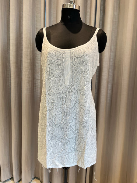 Veersons Chikankari Viscose Georgette spaghetti short Top