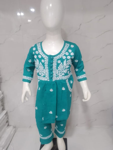 Veersons Chikankari Pure Cotton Kids Kurta and Pants Set