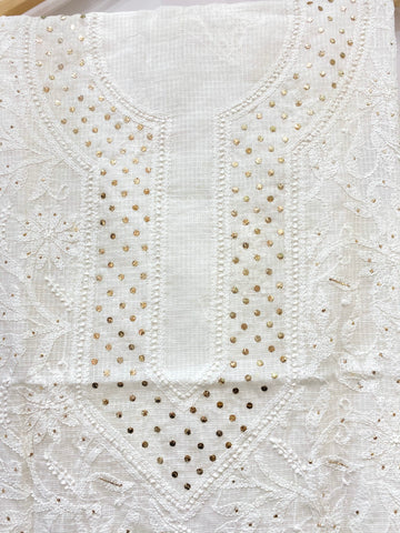 Veersons Chikankari Kota Doria Unstitched Fabric with Moquish Work - Veersons-Chikankari Studio