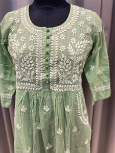 Veersons Chikankari HandEmbroidered Cotton Chikan Kurta with Side Pockets - Veersons-Chikankari Studio