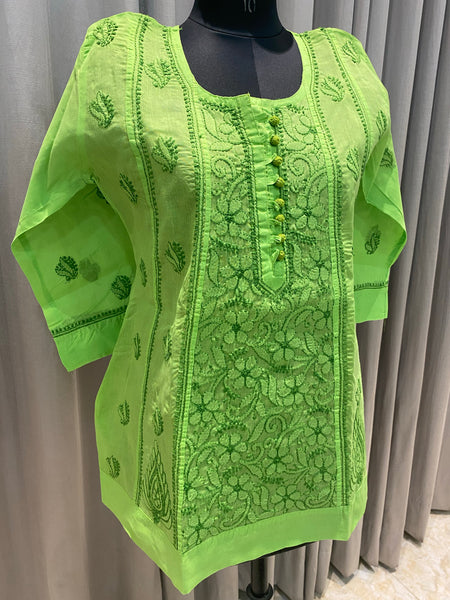 Veersons Chikankari Cotton Short Top Hamd-Embroidered Lucknowi Chikan - Veersons-Chikankari Studio