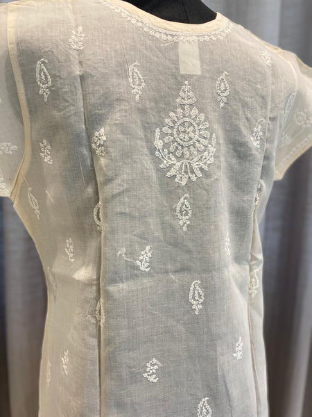 Veersons Chikankari Cotton Beige Kurta with Hand-Embroidered Chikankafi - Veersons-Chikankari Studio
