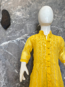 Veersons Chikankari Yellow Georgette Girls Kidswear Lucknowi Anarkali