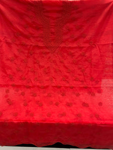 Veersons Chikankari Red Organza Unstitched Fabric - Veersons-Chikankari Studio