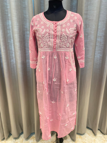 Veersons Chikankari HandEmbroidered Cotton Chikan Kurta with Side Pockets - Veersons-Chikankari Studio