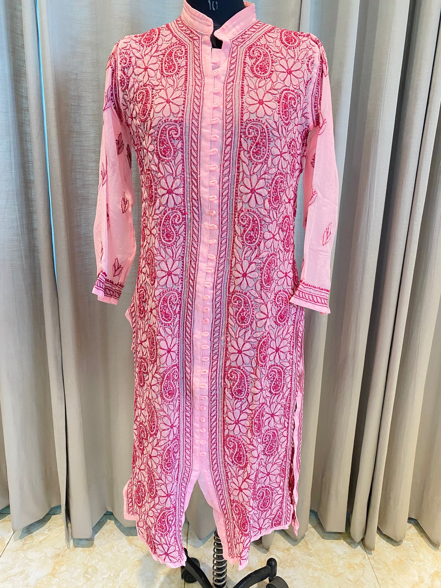 Veersons Chikankari Hand-Embroidered Front and Back Georgette Lucknowi Chikankari Kurti
