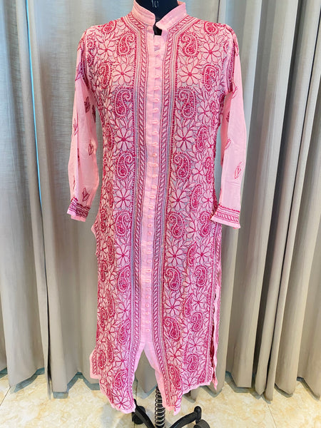 Veersons Chikankari Hand-Embroidered Front and Back Georgette Lucknowi Chikankari Kurti