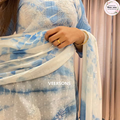 Veersons Chikankari Cotton Tye & Dye Lucknowi Chikankari Full Suit Set