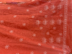 Veersons Chikankari Red Pure Kota Doria Kurta and Dupatta Unstitched Lucknowi Chikankari Set