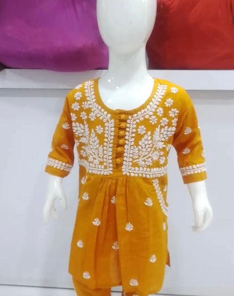 Veersons Chikankari Pure Cotton Kids Kurta and Pants Set