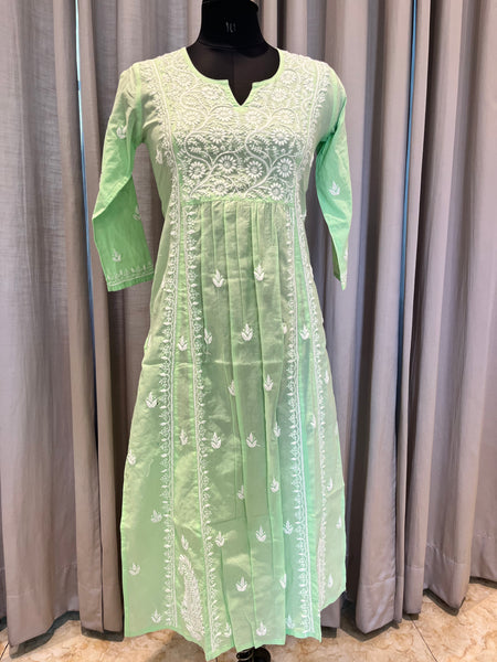 Veersons Chikankari Pure Cotton Char Kali Straight Lucknowi Chikankari Kurti