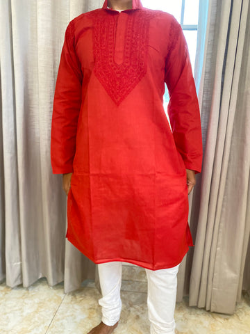 Veersons Chikankari Men’s Cotton Kurta with Chooridar Set - Veersons-Chikankari Studio