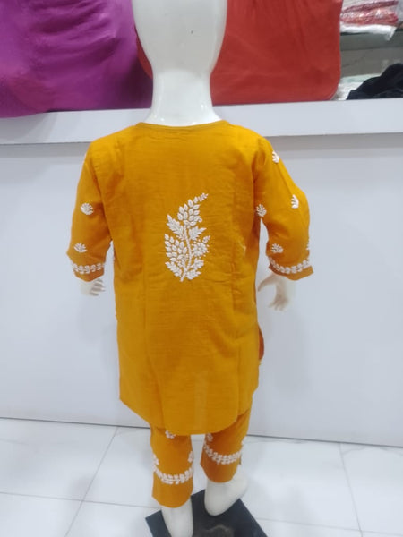 Veersons Chikankari Pure Cotton Kids Kurta and Pants Set