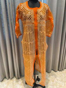 Veersons Chikankari Pure Organza Chikankari Kurti in Sherwani Style - Veersons-Chikankari Studio