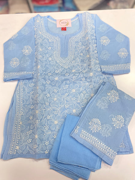 Veersons Chikankari Girls Kids Chikankari Pallazo Lucknowi Kurti and Dupatta Set - Veersons-Chikankari Studio