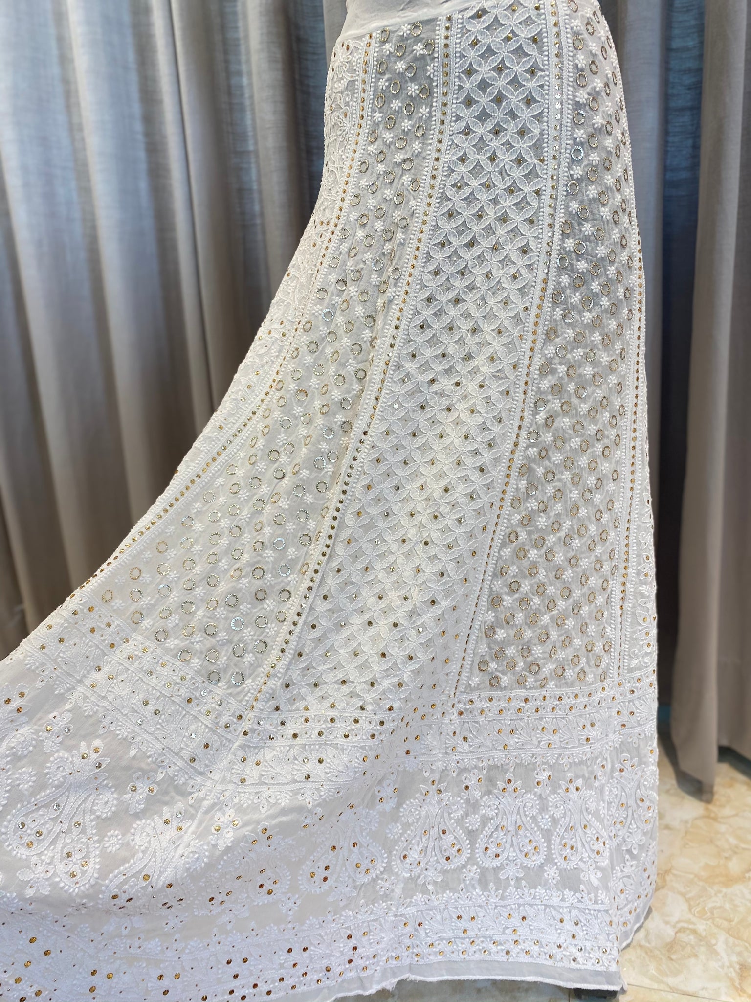 Veersons Chikankari Hand-Embroidered Lehenga Skirt(Unstitched) with Moquish work - Veersons-Chikankari Studio