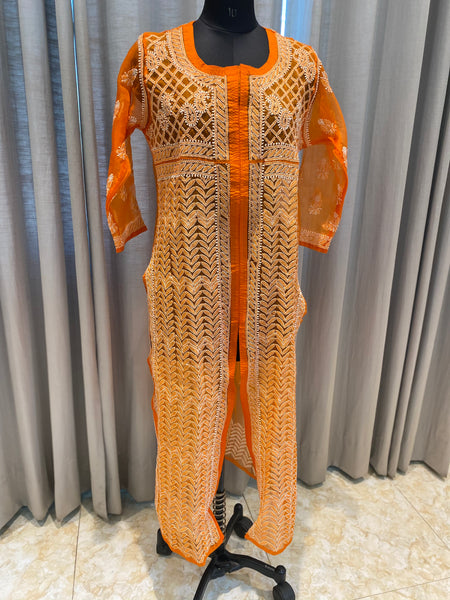 Veersons Chikankari Pure Organza Chikankari Kurti in Sherwani Style - Veersons-Chikankari Studio