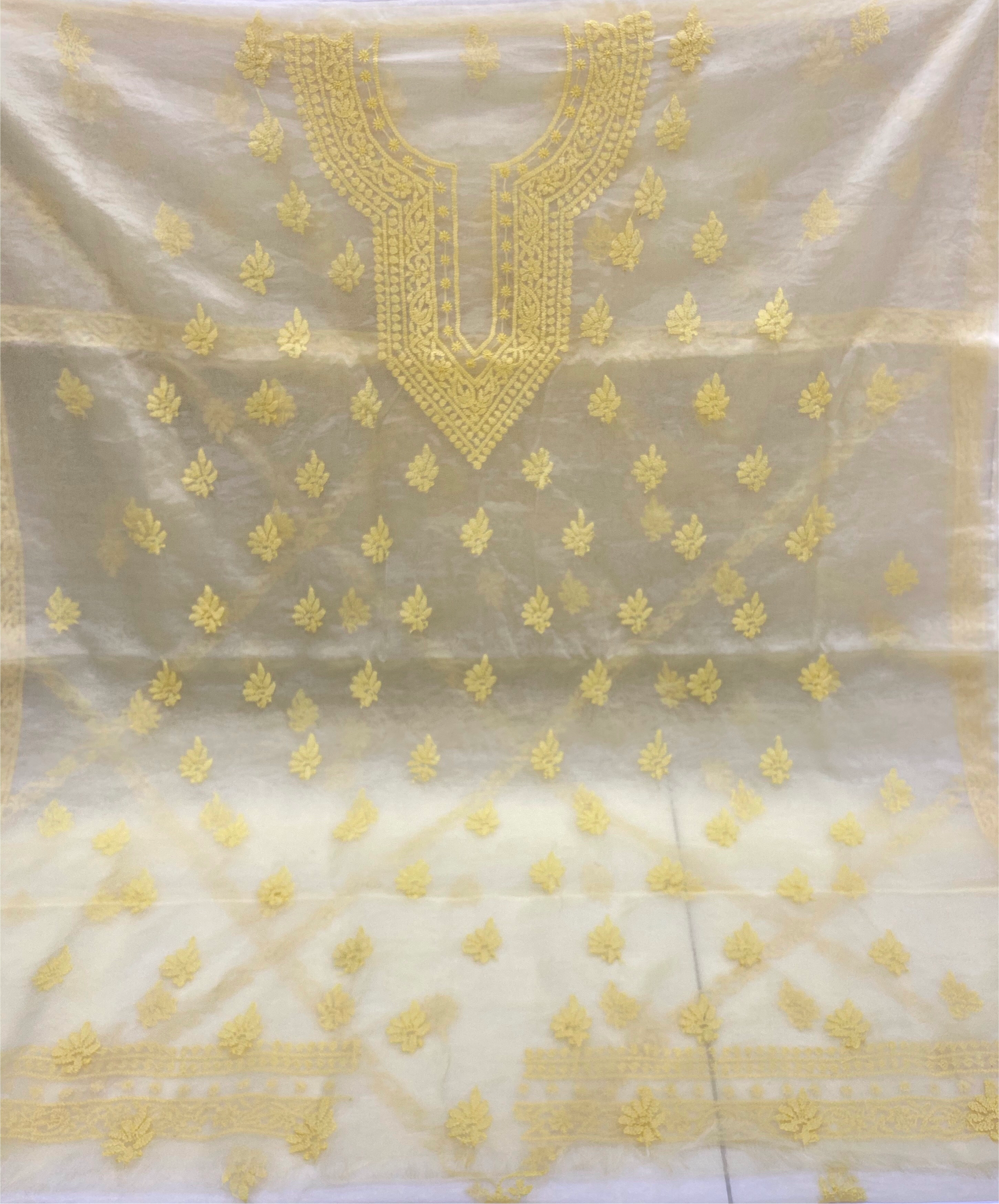 Veersons Chikankari Organza Kurta Dupatta Set Unstitched Fabric - Veersons-Chikankari Studio