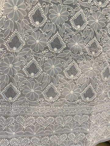 Veersons Chikankari Grey with Haath Ki Jaali Lucknowi Chikankari Kurta